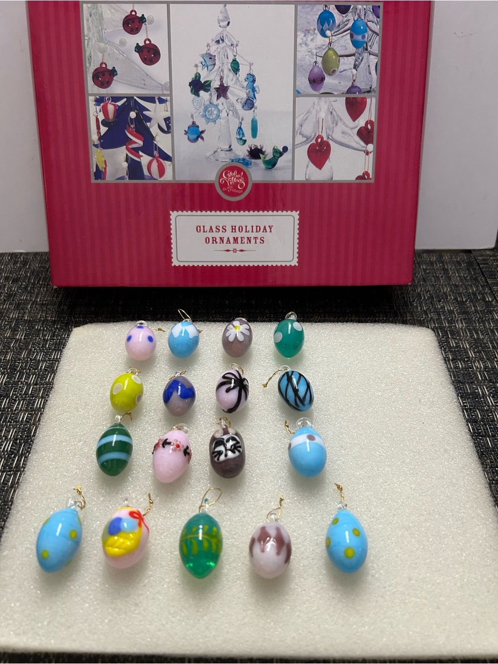 Vintage Mini Glass Egg Ornaments Set of 17 Easter Decor Global Village with Box